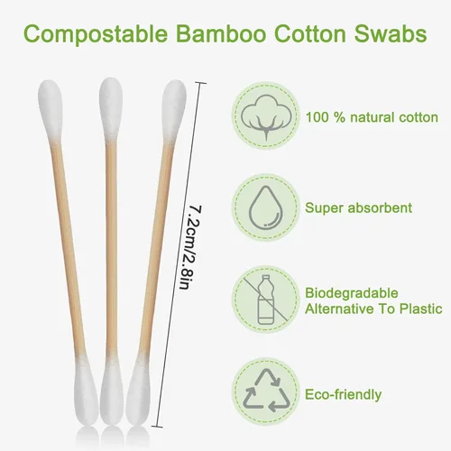 Miniatura 8 de 800 Hisopos de Algodón de Bambú - Bastoncillos de Algodón Orgánico Natural con Puntas Dobles, Hipoalergénicos, Hisopos Biodegradables para Limpieza