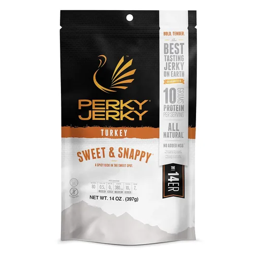 Miniatura 7 de Perky Jerky Jammin' Jamaican Turkey Jerky, 14oz – Bajo en sodio – 11g de proteína por porción – Bajo en grasa – 100% de origen estadounidense