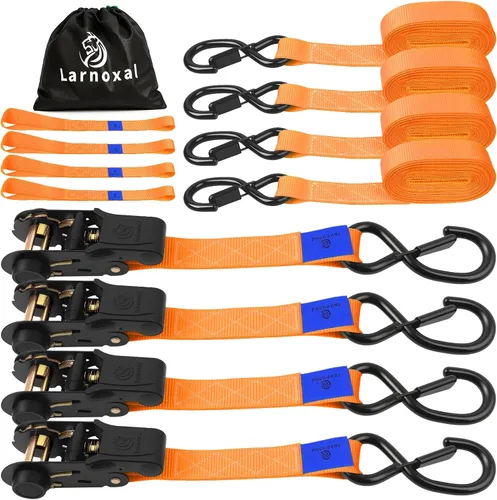 Miniatura 8 de Paquete de 4 correas de trinquete, resistencia a la rotura de 1.826 libras, 1 pulgada x 15 pies, correas de amarre de trinquete de servicio mediano