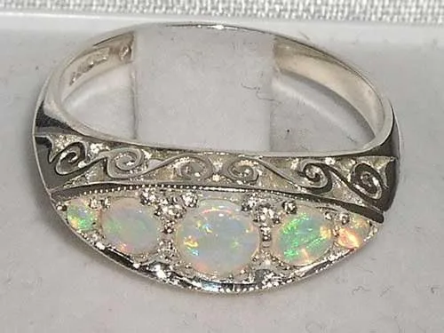 Miniatura 4 de Anillo de plata de ley 925 con ópalo natural para mujer, tallas 4 a 12 disponibles