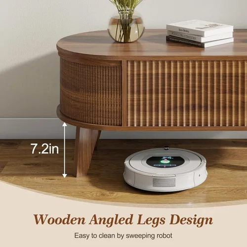 Miniatura 4 de LYNCOHOME Mesa de Centro con Tapa Elevable Acanalada con Almacenamiento, Mesa de Centro Ovalada Moderna para Sala de Estar u Oficina en Casa (Nogal)