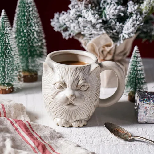Miniatura 8 de Taza de café de cerámica de gato blanco de 20 onzas, taza de café grande de cerámica, taza con patrón de gato 3D novedoso para café, té, cacao