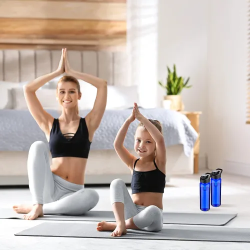 Miniatura 7 de Mimorou 12 botellas de agua de plástico a granel de 17 onzas, botellas deportivas reutilizables portátiles, paquete con asa para niños, adultos, Azul