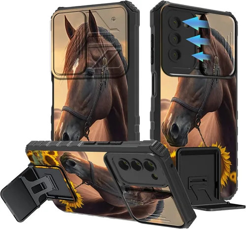 Miniatura 1099 de Funda para Samsung Galaxy S22 Ultra 5G, Galaxy S22 Ultra con cubierta de cámara deslizante, funda resistente de doble capa con función atril Black