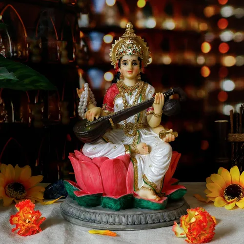Miniatura 4 de alikiki Estatua de la diosa hindú Saraswati – Escultura de Saraswati de 8.6 pulgadas de alto, artículo de Murti para hombre indio, mujer, amigos