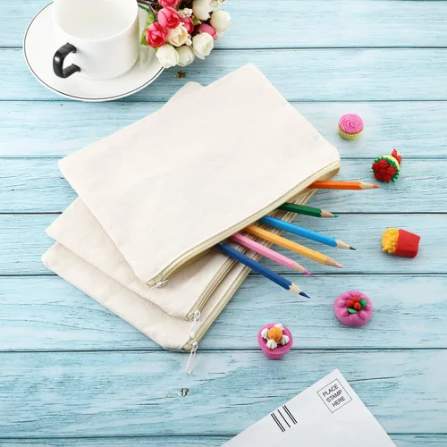 Miniatura 5 de meekoo Paquete de 16 bolsas de lona en blanco para cosméticos, bolsa de maquillaje con cremallera lisa, sublimación, manualidades DIY, bolsa de aseo