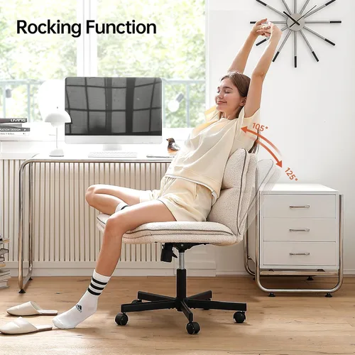 Miniatura 6 de EMIAH Silla de escritorio sin brazos con ruedas de pelo sintético, de respaldo medio, ergonómica, para el hogar, para computadora, cómoda