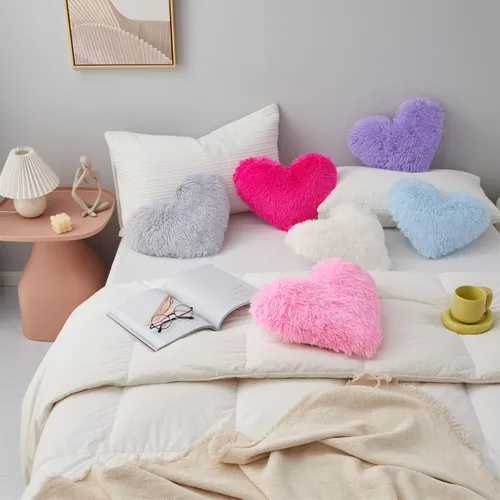 Miniatura 8 de MOOWOO Almohada de corazón esponjosa de felpa, almohadas peludas para regalos, almohada de amor, cierre de cremallera, Navidad, día de la madre, Azul