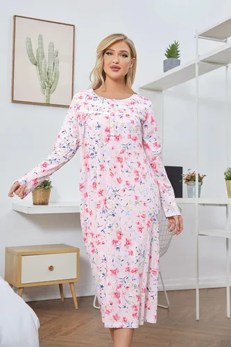 Miniatura 2 de IZZY + TOBY Camisones de algodón de manga larga para mujer, camisón de algodón suave para mujer, camisón largo para dormir