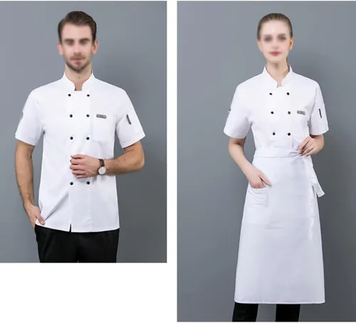 Miniatura 3 de Chaqueta de chef unisex con doble botonadura, ligera, de manga corta, para servicio de cocina, uniforme de trabajo