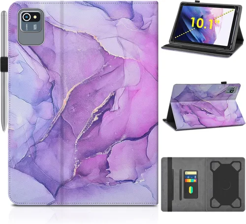 Miniatura 14 de DETUOSI Funda universal para tableta Android de 10.1 pulgadas, cubierta protectora de cuero, visión de 2 ángulos, con 3 ranuras para tarjetas, funda
