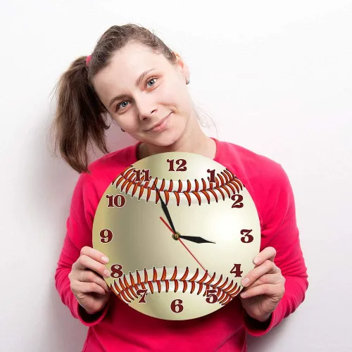 Miniatura 5 de The Geeky Days Reloj de pared con diseño de béisbol, decoración de pared para sala de deportes, personaliza tu nombre, reloj de cuarzo silencioso