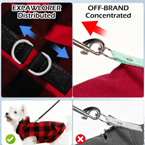 Miniatura 5 de EXPAWLORER - Sudadera de forro polar con capucha para perros, chaleco de suéter a cuadros para mascotas, ropa de otoño e invierno con anillo