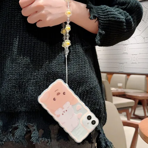 Miniatura 5 de Compatible con iPhone 11 Funda Lindo Dibujos Animados Pequeño Oso Conejo con Lindo Diseño de Cadena para Mujeres Niñas Estético Kawaii Funda Delgada