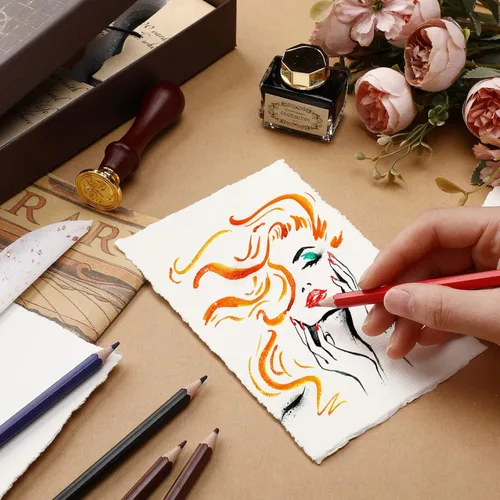 Miniatura 5 de Panelee 100 hojas de papel de acuarela hecho a mano de 300 GSM, a granel con borde deckled de 4 x 6 pulgadas, papel grueso blanco de algodón