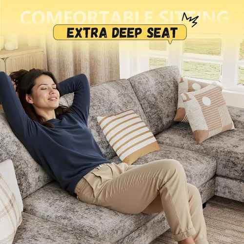 Miniatura 4 de JUMMICO Sofás Seccionales para Sala de Estar, Sofá en Forma de U con Tela de Chenilla, Sofá Moderno de 4 Asientos con Almohadas Removibles para Gris