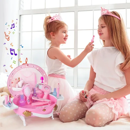 Miniatura 2 de Little Princess - Juego de tocador para niños pequeños, kits de maquillaje portátil con luces y música, espejo real y múltiples accesorios, el mejor