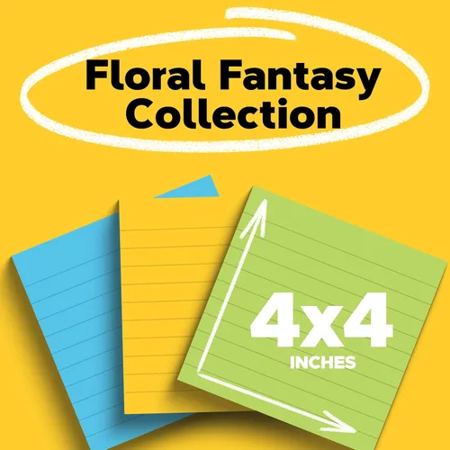 Miniatura 2 de Post-it Notas, 4 x 4 pulgadas, 3 blocs de notas adhesivas forradas, 200 hojas por bloc, colección de fantasía floral, suministros de regreso a