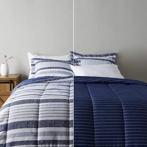 Miniatura 10 de Amazon Basics - Juegos de edredón tamaño Twin/Twin XL, ropa de cama reversible de microfibra ultra suave y ligera de 2 piezas, azul denim/rayas