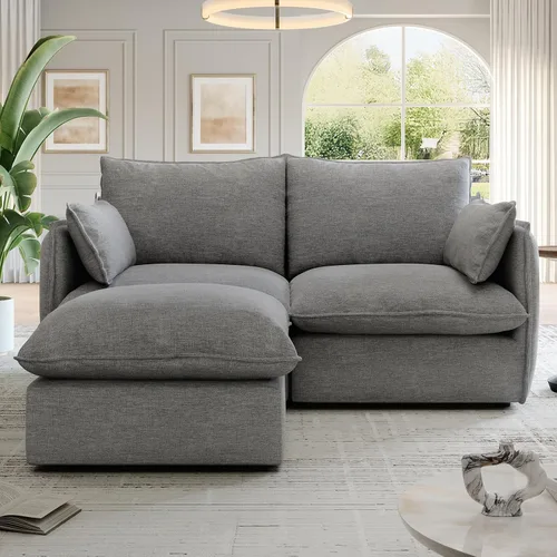 Cloud - Sofá modular modular con relleno de plumón, sofá biplaza con respaldo alto y otomana, moderno sofá modular con funda extraíble, gris oscuro