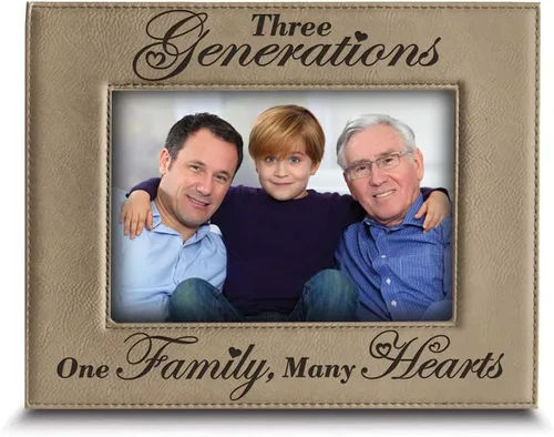 Miniatura 11 de BELLA BUSTA - Tres generaciones - Marco de fotos de cuero grabado con texto en inglés «One Family Many Hearts» para el Día de la Madre, Mamá y Papá
