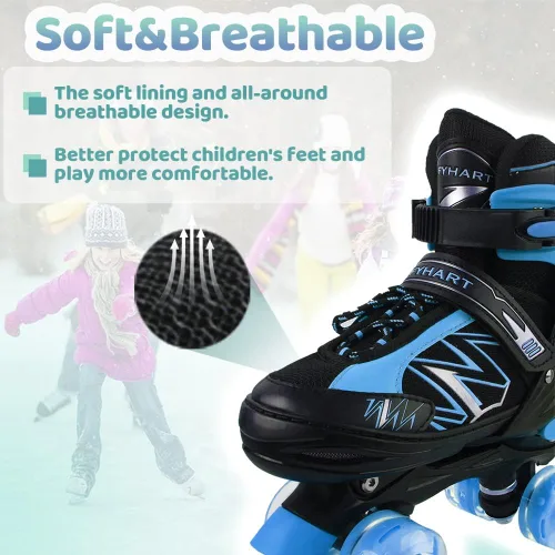 Miniatura 3 de Patines de ruedas para niños y niñas, niños pequeños, principiantes, ajustables, 4 tamaños, patines cuádruples para niños con todas las ruedas Negro