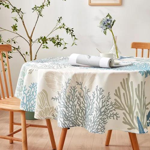 Miniatura 2 de Mantel redondo náutico costero de 60 pulgadas – Mantel con estampado de océano de playa, impermeable, resistente a las manchas, sin arrugas