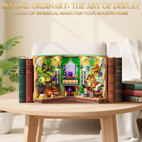 Miniatura 5 de Kit de construcción de rincón de libros con luces LED, 1033 piezas Magic Academy Booknook 3D modelo de casa en miniatura para estantería