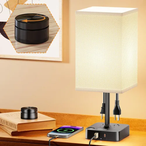 Miniatura 14 de Lámpara de mesa regulable cozoo USB para mesita de noche y escritorio con 2 puertos de carga USB (A+C) y 2 tomas de corriente, lámpara de mesita