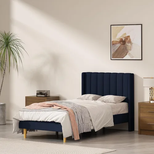 Miniatura 35 de Base de cama Queen con cabecero, base de cama de plataforma con respaldo de terciopelo vertical copetudo, soporte de listones de madera, no necesita
