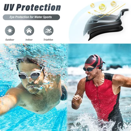 Miniatura 6 de Seago 2 Pack Swimming Goggles Anti-fog Anti-UV Silicone Swim Goggles Adult Women Men Negro & blanco