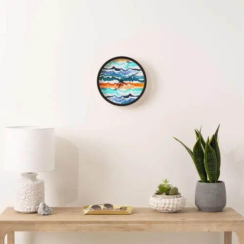 Miniatura 2 de Deny Designs Cayenablanca Reloj de pared, marco negro, agujas negras, olas de playa