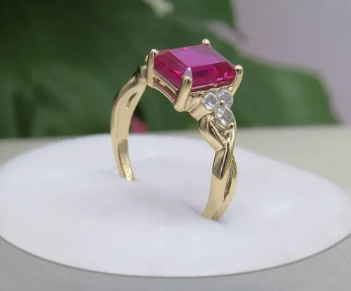 Miniatura 3 de Dazzlingrock Collection 8x6mm Emerald Shape Center Lab Created Ruby & 2.2mm Round White Sapphire on Side Crisscross Shank Engagement Ring for Her in