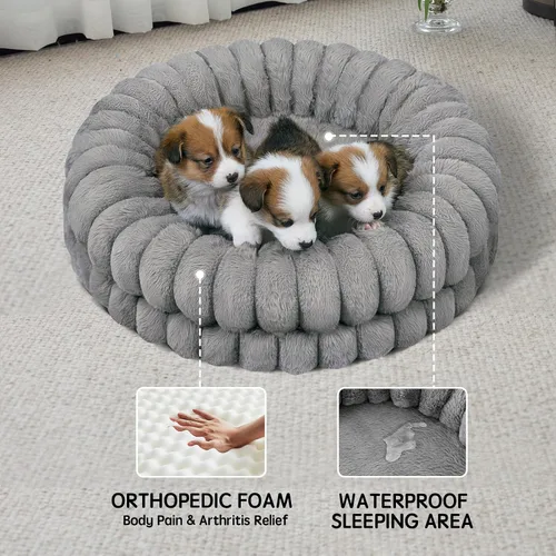 Miniatura 4 de BALANCE Cama de lujo para perros en forma de dona, camas redondas de 23 pulgadas para perros pequeños, lavable, cama ortopédica calmante