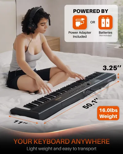 Miniatura 4 de Artesia Teclado de Piano Portátil de 88 Teclas con Peso, Teclado de Piano Digital de 88 Teclas con Teclas de Velocidad Sensible de Tamaño Completo