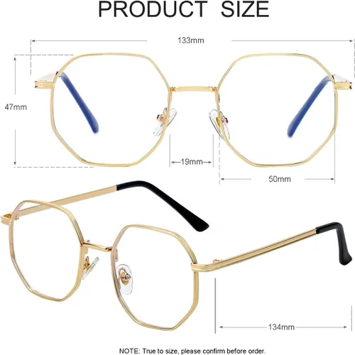 Miniatura 3 de JOVAKIT Gafas de bloqueo de luz azul con forma de polígono para mujeres y hombres, estilo vintage, octagonales cuadradas, sin prescripción, gafas