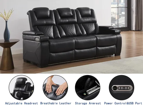 Miniatura 3 de THSUPER Sofá reclinable de cuero transpirable con luz LED de 7 colores, sillón reclinable para sala de estar con reposacabezas ajustable, luz