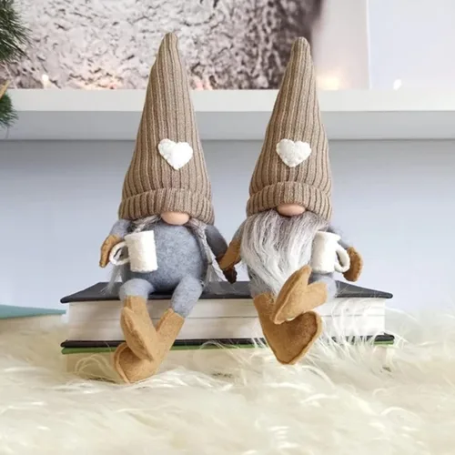 Maritown Paquete de 2 gnomos de café de peluche, mesa de café, gnomos de barra de café, gnomos suecos Tomte hechos a mano para decoración de oficina