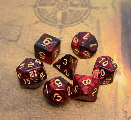 Miniatura 6 de Juego de dados DND Rojo Negro RPG para Mazmorras y Dragones D&D MTG Juego de 7 dados poliédricos Negro mezclado rojo