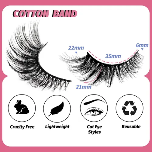Miniatura 2 de Veleasha Kit de pestañas con pegamento y pinzas, pestañas de ojo de gato que parecen extensiones esponjosas de imitación de visón, pestañas finas