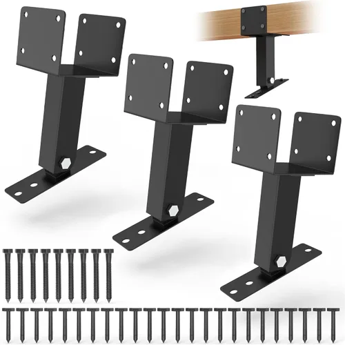 Miniatura 12 de JEXALINE Kit de pérgola de acero de aleación pesada con soportes en forma de T de 3 vías para madera de 4 x 4 pulgadas (real 3.6 x 3.6 pulgadas)