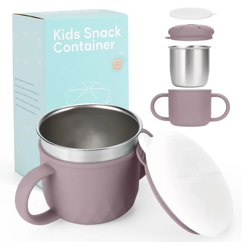 Miniatura 11 de Contenedor de merienda para niños pequeños, contenedores de merienda de acero inoxidable a prueba de derrames para niños pequeños con tapas y asas