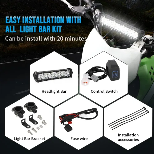 Miniatura 6 de Kit de barra de luz para motocicleta, kit universal de barra de luz de motocross de 60 W con soportes de montaje e interruptor para CRF250F CRF110