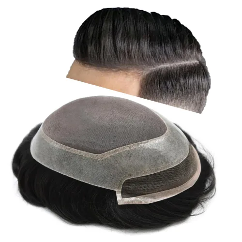 Miniatura 9 de Pieza de pelo de tupé para hombre, cabello humano real, frontal, línea capilar natural, sistema de reemplazo para hombres, unidades de cabello