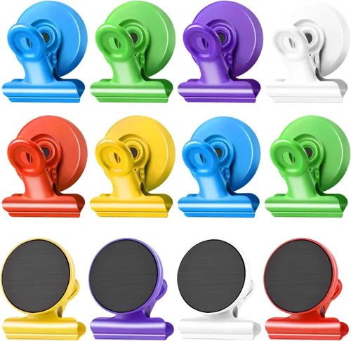 Miniatura 14 de Grtard Paquete de 12 clips magnéticos, imanes de nevera, clips magnéticos fuertes resistentes, clip magnético para pizarra blanca para oficina, Negro
