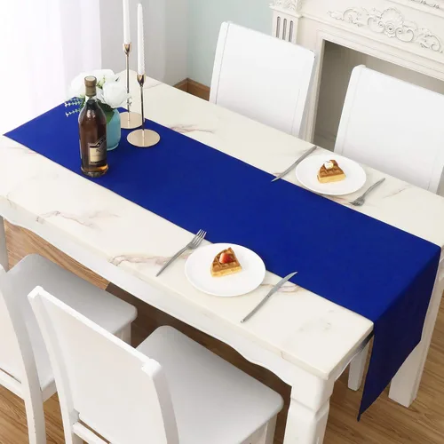 DUALIFE Camino de mesa azul real de 14 x 108 pulgadas de largo, color sólido, poliéster grueso, tela decorativa hecha a mano para bodas, fiestas,