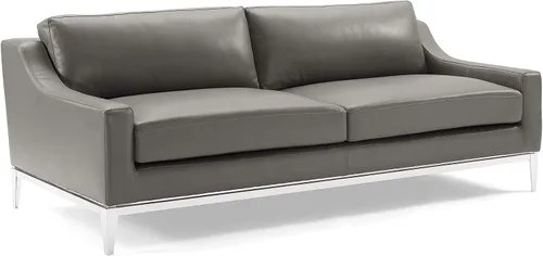 Miniatura 3 de Modway Arnés de sofá de cuero de 83.5" en gris con base de acero inoxidable