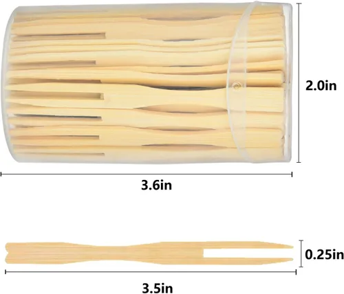 Miniatura 5 de Dongming Tenedores de bambú en miniatura para aperitivos (110 unidades, 3.5 pulgadas, doble punta, biodegradables)
