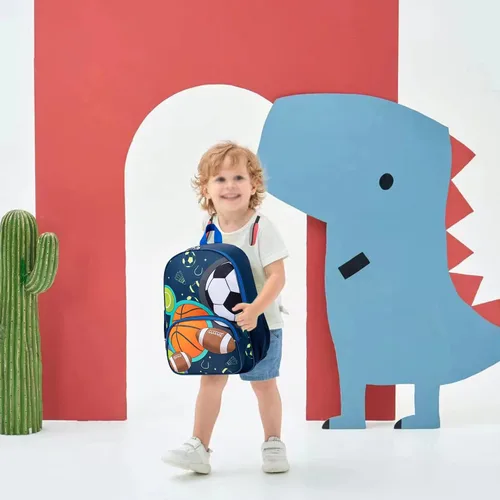 Miniatura 9 de BTOOP Mochila escolar para niños, mochila escolar para preescolar y jardín de infantes con unicornio con clip para el pecho, Sportball-azul marino