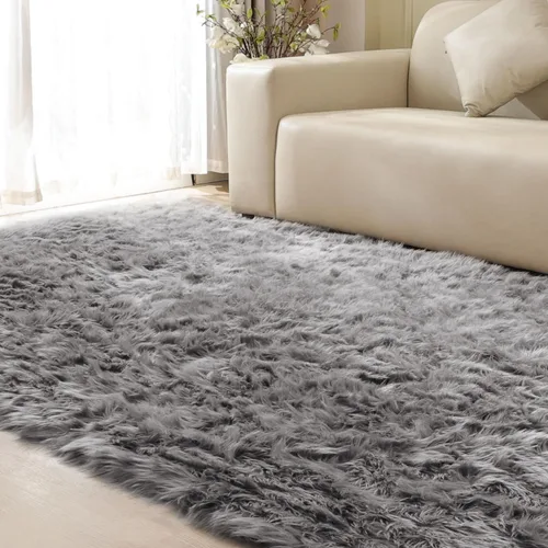Miniatura 21 de ORINOVA Alfombras de pelo sintético lavable de color gris plateado claro para dormitorio, alfombra de felpa para sala de estar, alfombra